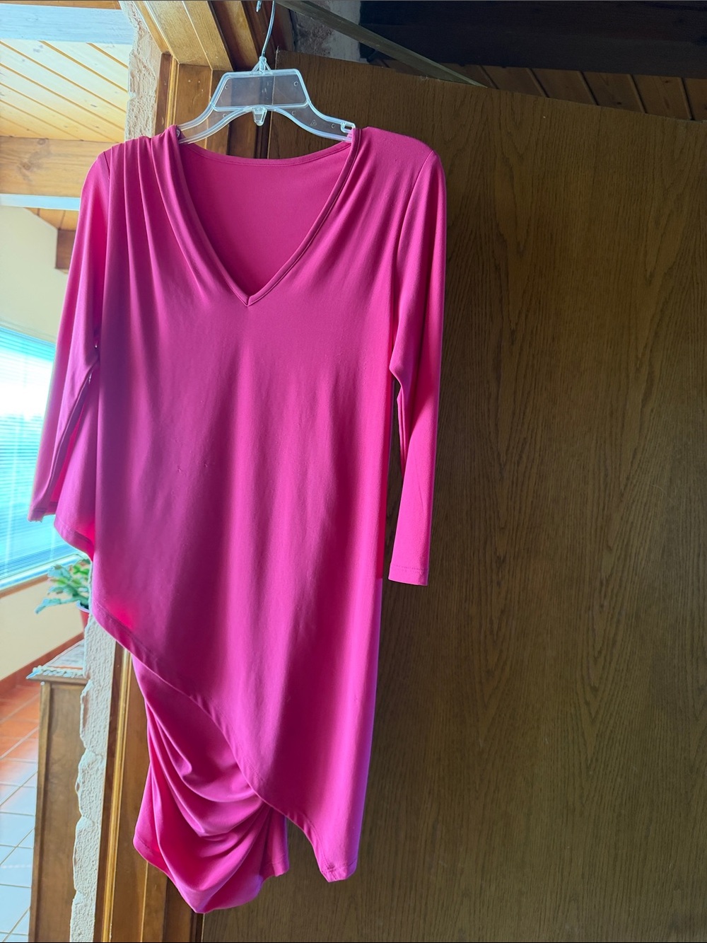 Last Tango Hot Pink V-Neck Twist-Hem Tunic